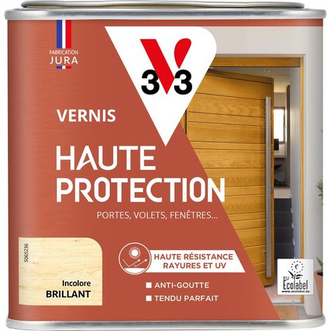 V33 – Vernis extérieur haute protection microporeux – Incolore brillant 0,5L – Résistant aux UV et intempéries – Application verticale facile (1/4)