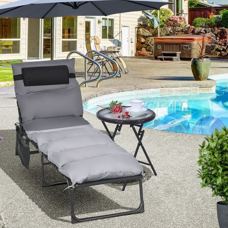 Klappliege da Giardino 58 x 189 x 32,5 cm 5 Posizioni Regolabile con Cuscino 120 kg Capacità di Carico Acciaio Poliestere Grigio Chiaro (1/5)