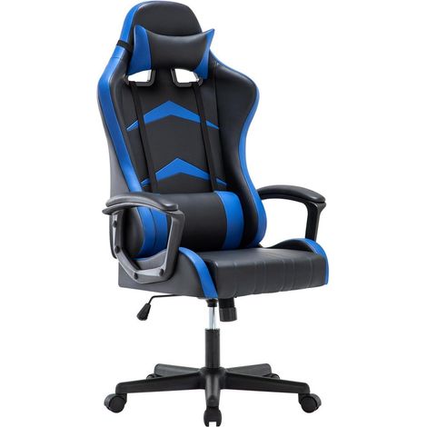 Gaming Stuhl mit Kopf- und Lendenkissen, ergonomischer Bürostuhl, blau (1/5)