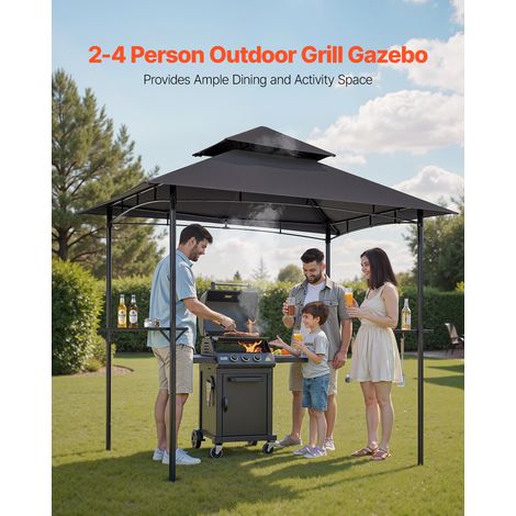 Gazebo de Barbecue, 243 x 150 cm, Tonnelle de BBQ Extérieur avec Toit à 2 Niveaux, Abri de Barbecue de Patio en Acier à Revêtement… (1/5)