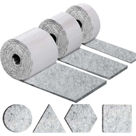 Pattini autoadesivi per mobili, pattini per sedie e altri arredi, 3 rotoli (100 x 10 cm + 100 x 5 cm + 100 x 2 cm), feltrini per sedie spessi 4 mm (1/4)