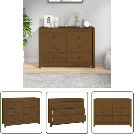 The Living Store Armoire latérale Marron Miel 100x40x72 cm Bois de pin massif - Meuble Buffet - Armoire Laterale - Commode - Rangement - Bois De Pin (1/5)