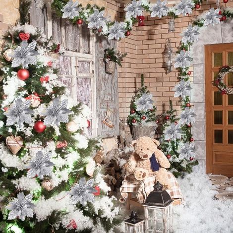 10 Stück glitzernde Weihnachtssternblumen, wiederverwendbare künstliche Weihnachtsblumen (1/5)