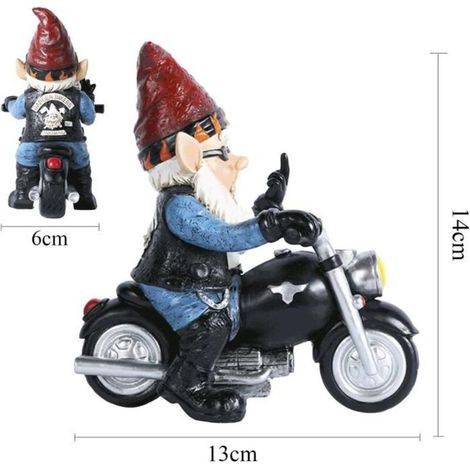 Statua di gnomo da giardino - Motociclista - 14 cm - Resina - Impermeabile - Decorazione da giardino (1/3)