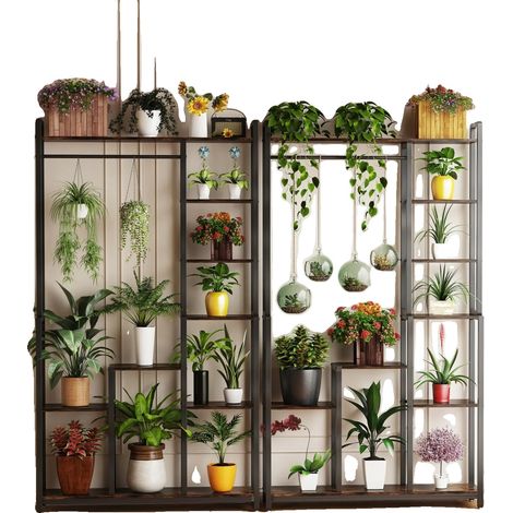 Soporte para plantas de varios niveles, con tallo colgante, color negro. (1/2)
