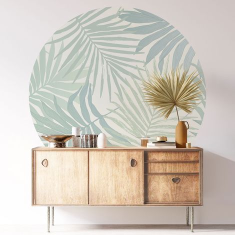 Sticker mural rond / cercle - Motif botanique - Diamètre 30 cm - Adhésif + Protection MATE (1/3)
