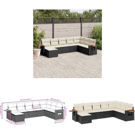 Salon de jardin 8 pcs avec coussins noir résine tressée - Salon De Jardin - Meuble De Jardin - Canapé Extérieur - Set Salon - Résine Tressée - Home & Living (1/3)