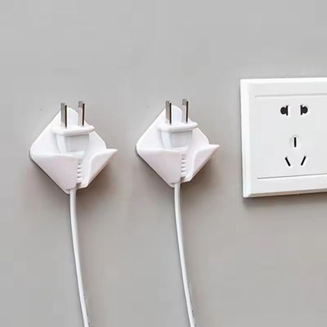 Lot de 2 supports de prise et de fixation murale - Crochets auto-adhésifs - Supports de prise murale - Multiprises - Utile comme organisateur de câbles, support de rangement pour clés (1/4)