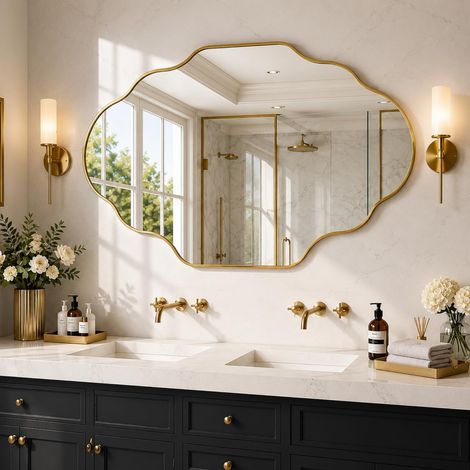 Miroir Asymétrique 66 x 116 cm avec Cadre en Alu, Miroir Décoratif (1/5)