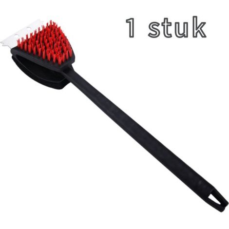 Brosse barbecue en nylon double face – Brosse de nettoyage avec long manche – Accessoire pour grilles de barbecue – Rouge (1/5)