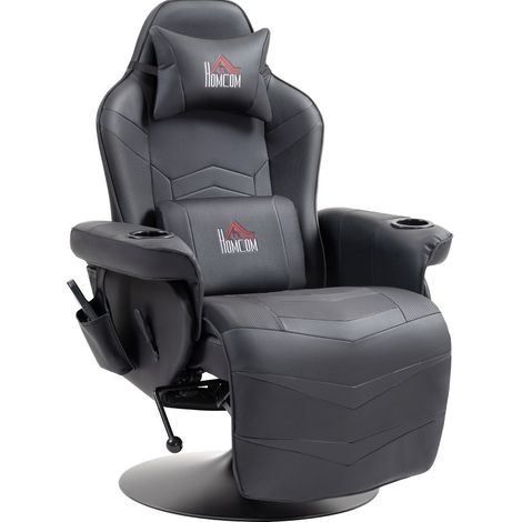 Sillón gamer con masaje, reposapiés y respaldo reclinable, cuero sintético negro, 120 kg (1/5)