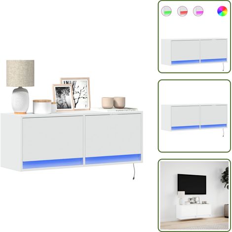 Meuble TV mural avec lumières LED blanc 100x31x35 cm - Meuble TV Mural - Meubles TV Muraux - Meuble TV Suspendu Au Mur - Meuble TV Flottant (1/5)