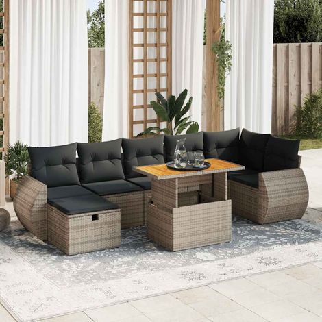 5-tlg. Garten-Sofagarnitur mit Kissen Grau Poly Rattan Akazie vidaXL (1/5)