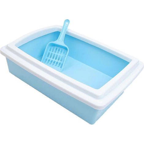 Katzentoilette, Katzenbettschale, wiederverwendbar, leicht zu reinigen mit Schaufel, spritzwassergeschützt, robustes Haustierzubehör, Katzentoilette mit hohem Rand-Light Blue (1/5)