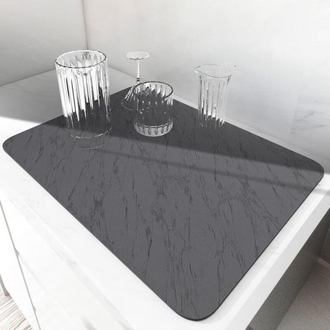 Alfombrilla escurridora para encimera de cocina, alfombrilla de goma altamente absorbente y resistente a las manchas (Negro y gris, 40 cm x 60 cm) (1/5)