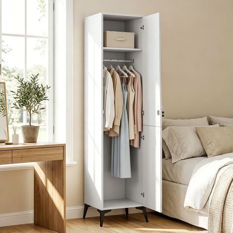 Armoire fine pour chambre, penderie fermée avec tringle et tablettes, 36 x 40 x 180 cm, coloris blanc (1/5)