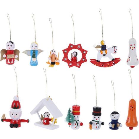 12 décorations de Noël en bois à suspendre au mur ou à décorer pour le sapin ou les murs - Cadeaux de fête-12pcs