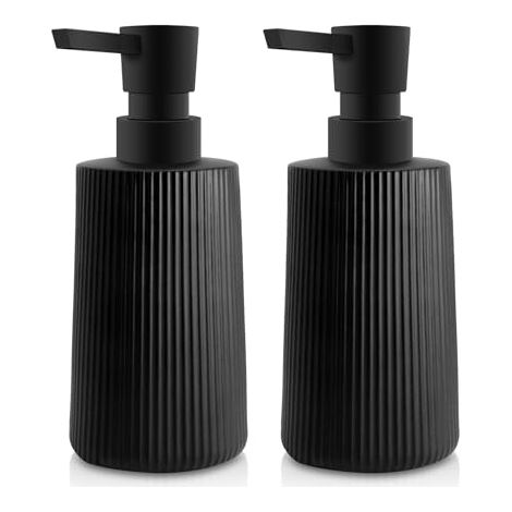 Distributeur Savon Moderne Distributeur de Savon pour Salle de Bain & Cuisine en Verre Distributeur de Savon de Salle de Bain 250ml pour Salle de Bain Plan de Travail (Noir - 2 pièces) (1/4)