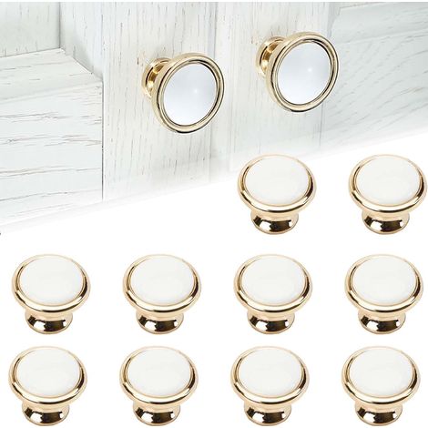 Poignee de Meuble Cuisine, 10pcs Poignee Meuble Dorée, Bouton de Meuble Boutons de Tiroirs, Blanc Bouton de Meuble Doré pour Tiroirs Armoires Coiffeuses (1/4)