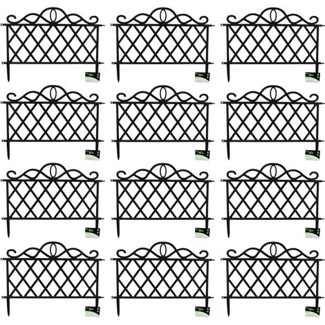 Pack of 12 27cm Black Plastic Garden Patio Lawn Border Fence Edging (1/5)