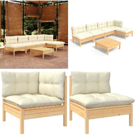 6-tlg. Garten-Lounge-Set mit Creme Kissen Kiefernholz - Garten Lounge Set - Kiefernholz Möbel - Outdoor Möbel - Loungemöbel - Gartengeräte - Home & Living (1/5)