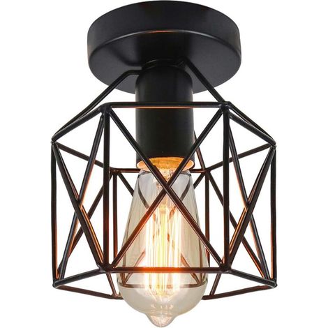 Industriel Plafonnier Industrielle Vintage Plafonnier Suspension Luminaire pour Entrée,Porche,Couloir,Salle à Manger. (Noir1) (1/5)