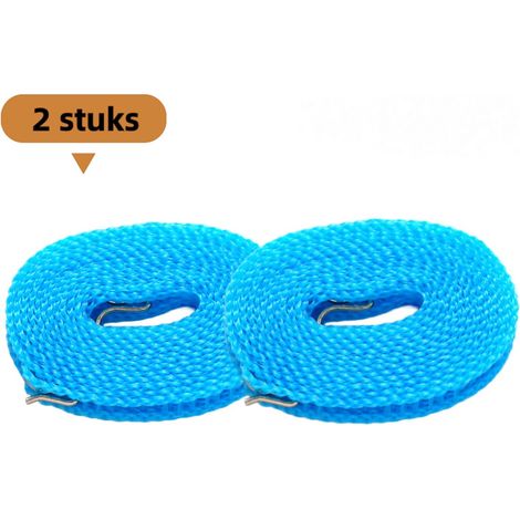 Étendoir à linge extérieur en 2 parties bleu 5 m sans perçage avec boucle de fixation résistante au vent et bonne adhérence idéal pour sécher vêtements couvertures serviettes et linge en extérieur (1/5)