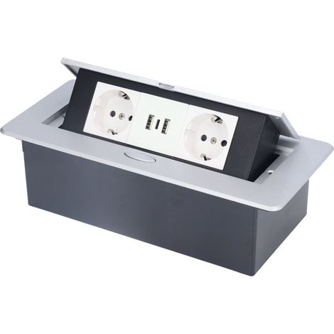 Prise de sol escamotable encastrée avec 2 ports USB et Type-C, multiprise électrique acier inoxydable et PC retardateur de flamme 16A IP40 (1/5)