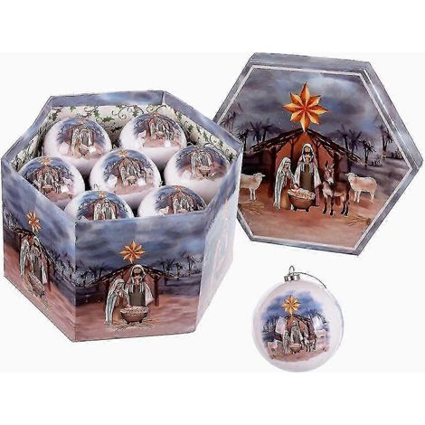 Boules de Noël multicolores en papier et polystyrène, Nativité/Bethléem, 7,5 x 7,5 x 7,5 cm (14 unités) (1/5)
