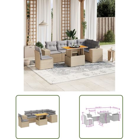 The Living Store 7-tlg. Garten-Sofagarnitur mit Kissen Beige Poly Rattan - Gartenmöbel Set - PE-Rattan Möbel - Outdoor Lounge - Gartenlounge - Terrassenmöbel (1/3)