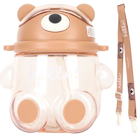 Gourde isotherme 700ml ours mignon avec paille, sangle ajustable pour enfants, école, sport, voyage (1/5)