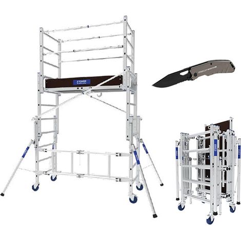 Echafaudage roulant pliant - Hauteur max. de travail 3.80m  + Couteau - 22407420/COUTEAU