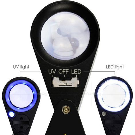 40x Magnifying Glass for Jewelry, LED/UV, 21mm Triplet Lens, Optical Glass, Pocket Gem Magnifier, Jeweler's Tool, Stamp Collector's Tool, Numismatics (1/4)