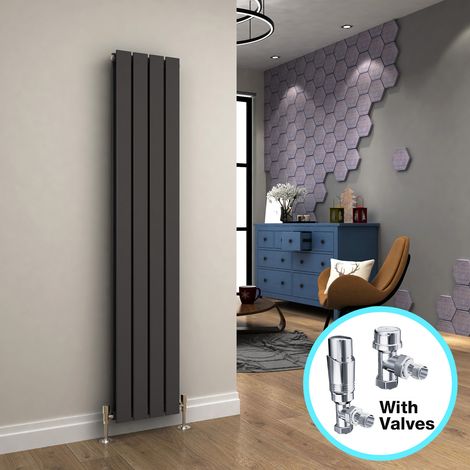 ELEGANT Designer Vertical Column Radiator Flat Panel Chorme Thermostatic Radiator Valves 1600 x 300 mm Anthracite Double (1/5)