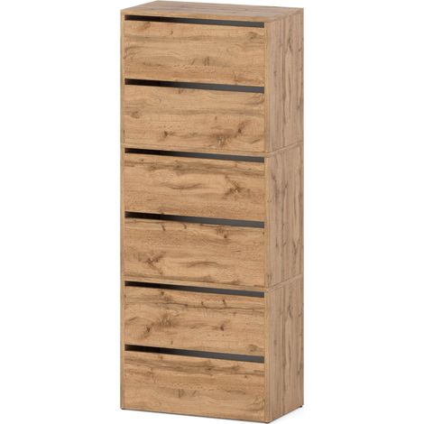 Armoire à chaussures haute 150 cm – Panneau de particules imitation chêne Wotan – 3 compartiments modulables – Facilité d'entretien