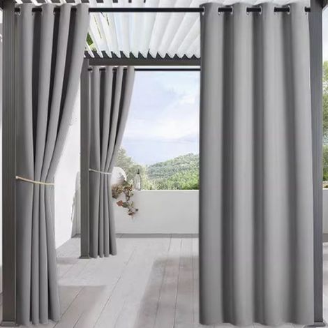 Rideaux d'extérieur imperméables pour terrasse, rideaux épais de haute qualité offrant une intimité optimale, avec anneaux, pour véranda, pergola ou abri de jardin, 2 panneaux, gris, 1,4 x 2,5 m (1/3)