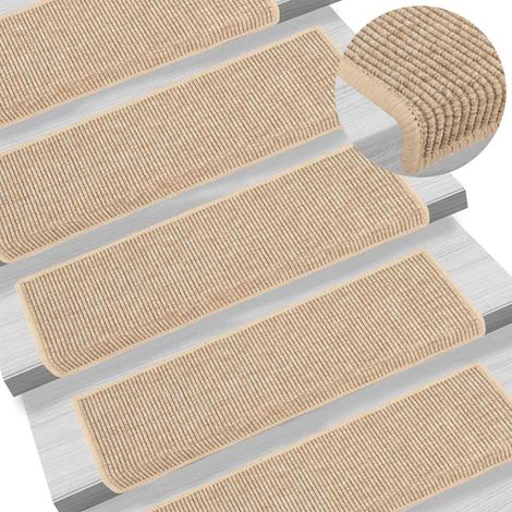 Tapis d'escalier antidérapant beige clair, lot de 15, 65 x 21 x 4 cm, aspect sisal - PANGIVO (1/5)