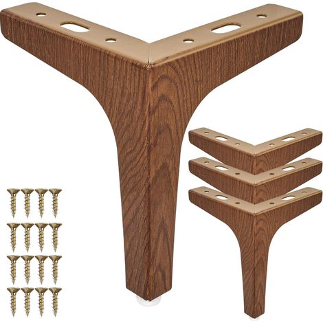Juego de 4 patas metálicas para muebles (10 cm de alto) en nogal - diseño triangular de diamante para armarios, sofás, sillones y estanterías Patas de repuesto resistentes con tornillos Fácil montaj (1/5)