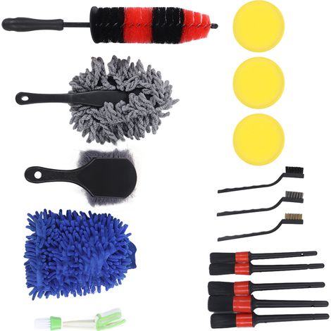 Kit de nettoyage automobile complet de 16 pièces avec brosses pour l'intérieur et l'extérieur. (1/5)