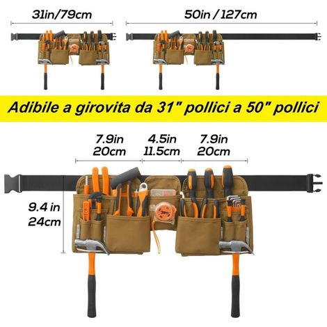 Cinturón de herramientas ajustable de 19 bolsillos para bricolaje, bolsa de herramientas práctica, color caqui (1/3)