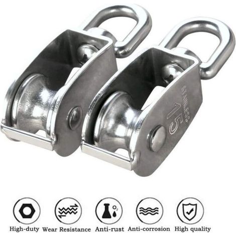 Poulies simples inox 304 M15, lot de 12, charge max 35kg, diamètre corde 6mm, pour levage industriel, Zqyrlar (1/5)