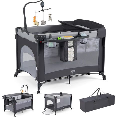 COSTWAY 5 in 1 Culla Co-sleeping Pieghevole per Neonato con Ruote (Nero)