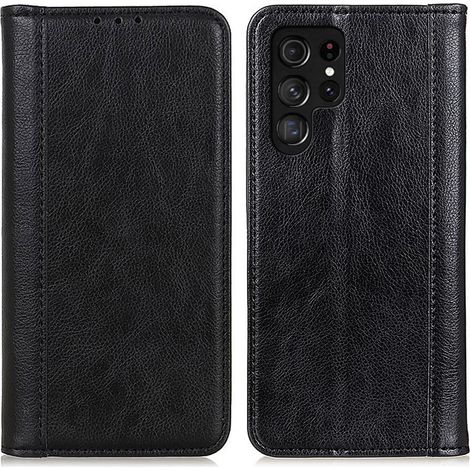Funda tipo libro de piel dividida para Samsung Galaxy S25 Ultra, color negro. (1/5)