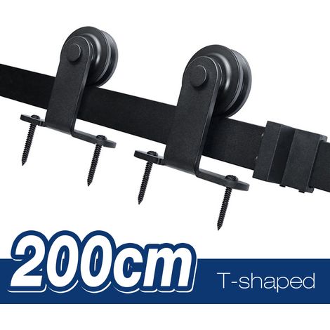 Skecten 2M Kit de herrajes para puertas corredizas, puerta de granero corrediza, puerta simple en forma de T - negro