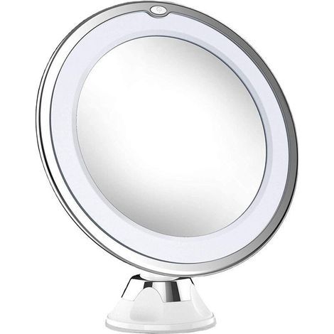 Lighted Makeup Mirror with 10X Magnification, 360° Rotation, Powerful Lockable Suction Cup, Portable Wireless Vanity Mirror (Battery Operated) (1/5)