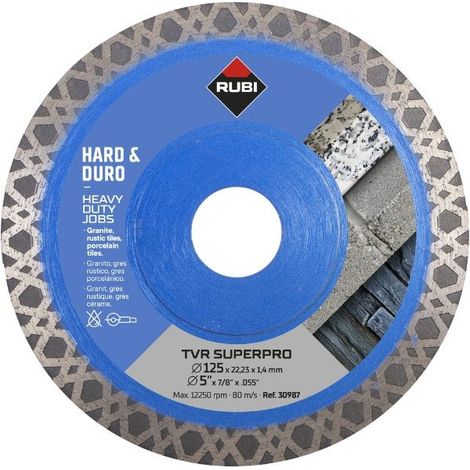 Rubi – Disque diamant pour meuleuse 125 mm – Coupe à sec pour granit, grès cérame, ardoise – Lame renforcée – 30987