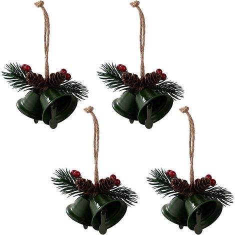 Set mit 4 grünen, dekorativen Weihnachtsglöckchen aus Metall für Partys, Hochzeiten und andere Veranstaltungen. (1/5)