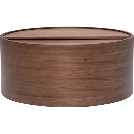 Mesa de centro redonda de madera oscura nogal con bandeja giratoria y almacenamiento D80 cm DALI