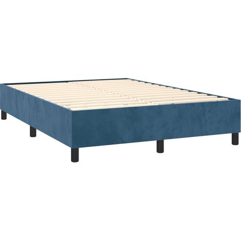 Somier de láminas sobre patas estructura de cama 140x200 cm tela terciopelo azul oscuro TDL0207311