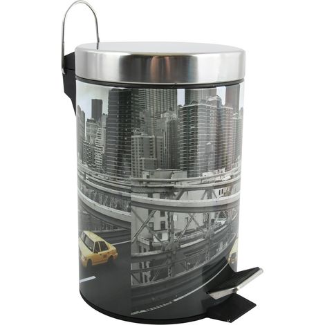 Cubo de basura 3L con tapa MSV "New York" de acero inoxidable 16,5 x 25,6 cm (1/5)